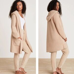 Barefoot Dreams. CozyChic Hooded Long Coatigan style BDWCC20660 Tan Color SZ 1X